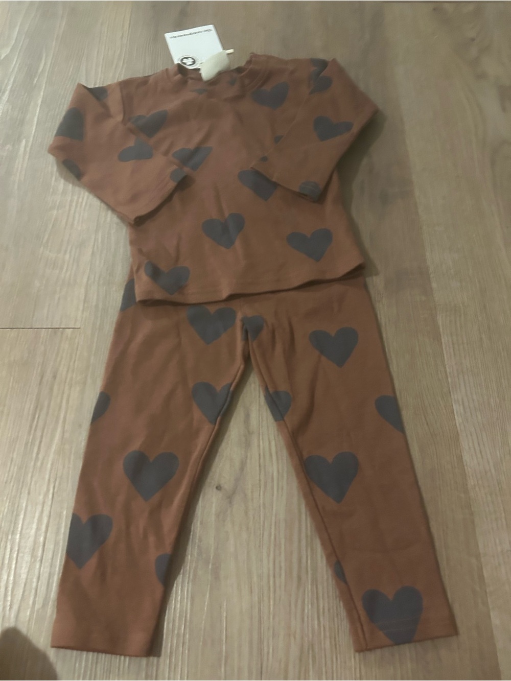 Kids Brown Heart Print outfit Set